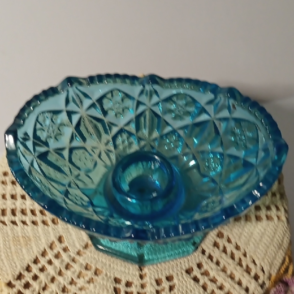 Vintage Blue Glass Candle Holder - Picture 3 of 6